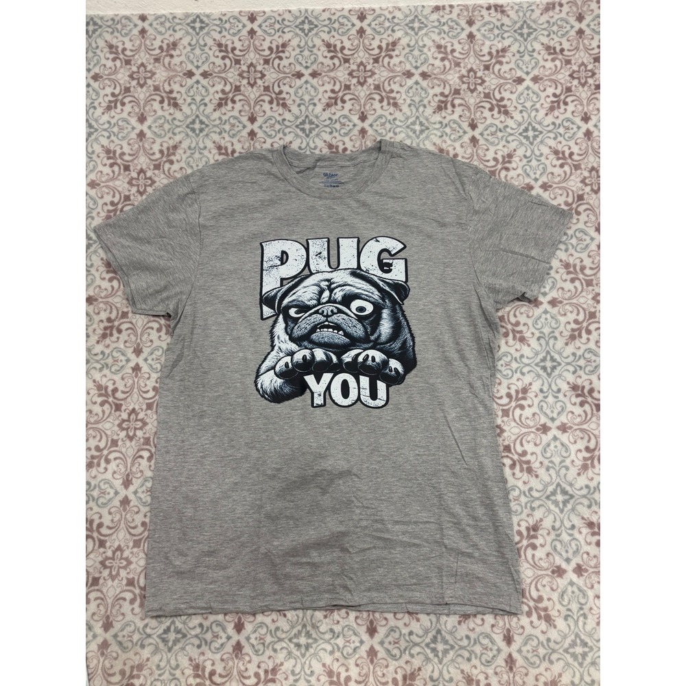 Gildan Softstyle Mens Large Gray Pug You Graphic T-Shirt Short Sleeve Dog Humor
